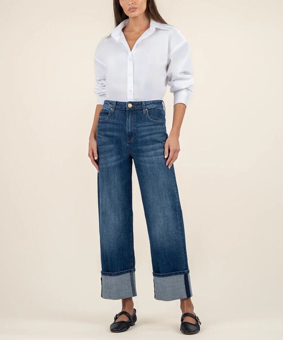 Kut from the Kloth Denim - KUT from the Kloth Sienna High Rise Wide Leg with Cuff Bottom sz 8 new $109